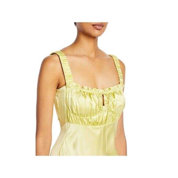 NICHOLAS Womens Yellow Silk Tie Front High Slit Sleeveless Maxi Sheath Dress 2 - Picture 3 of 4